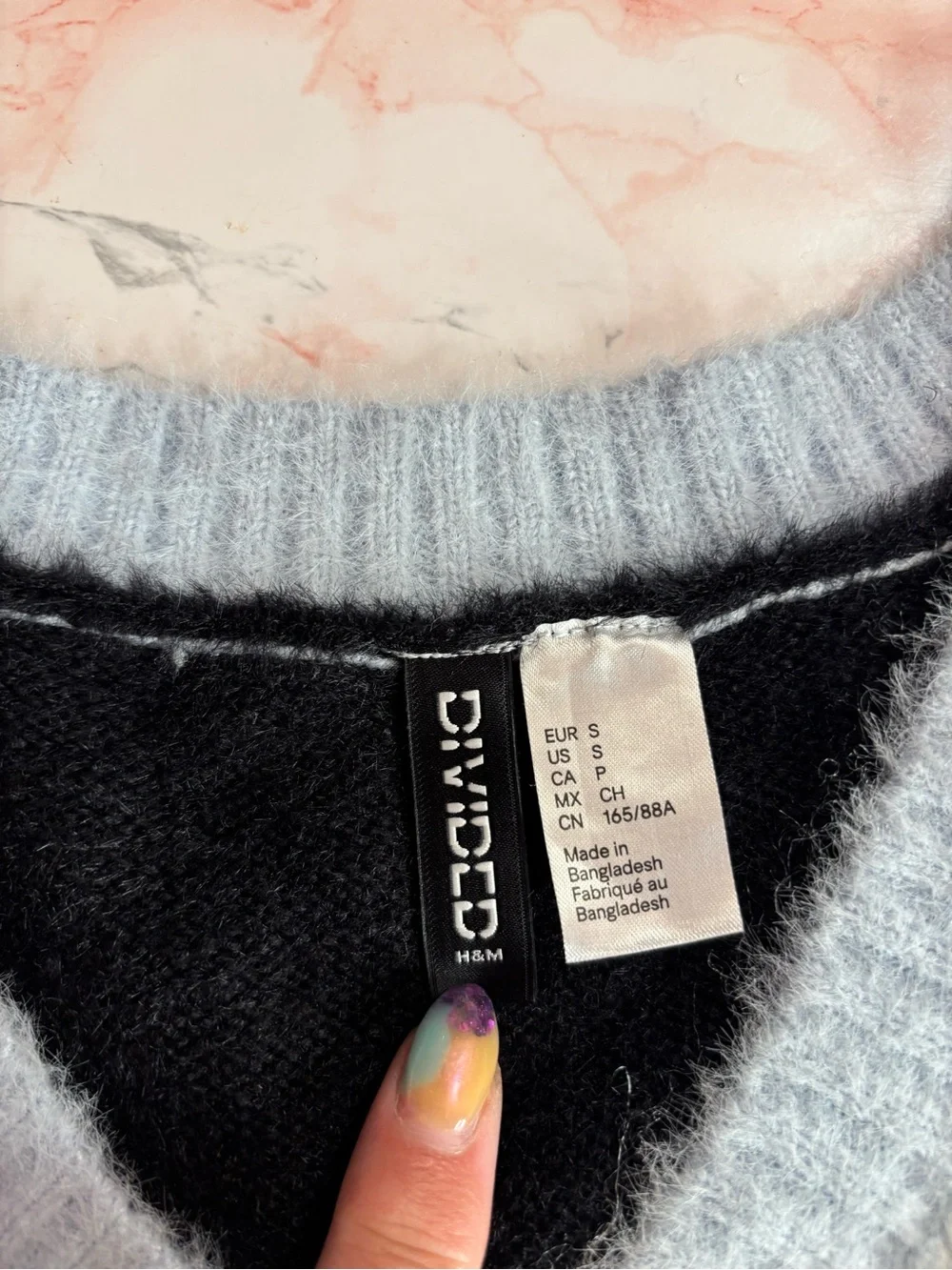 H&M Black & Light Blue Fuzzy Knit Sweater small - Picture 2 of 4